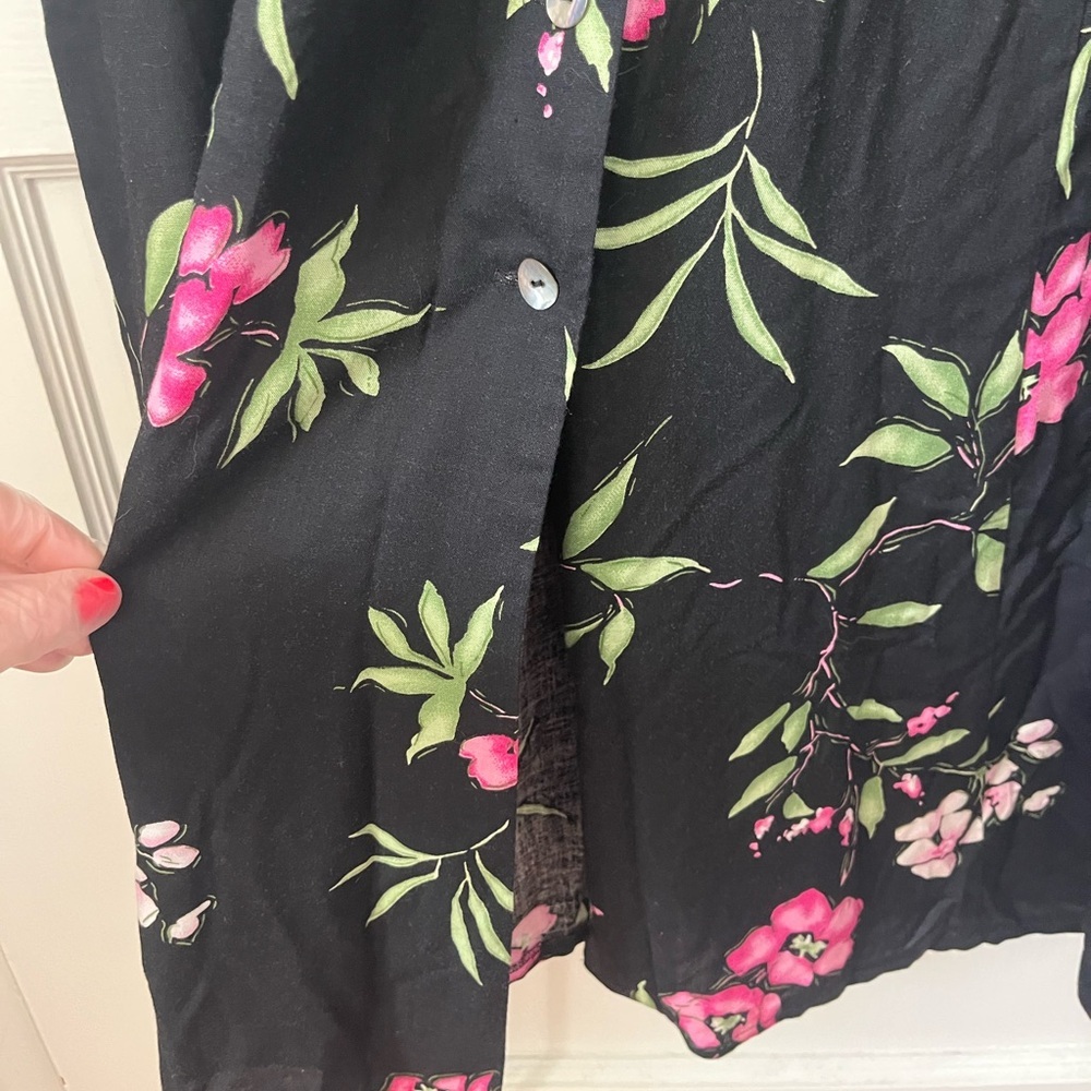 VTG 90S DRESSBARN moody pink Floral Black button dress cross back sz 8 50s 60s - Picture 8 of 11